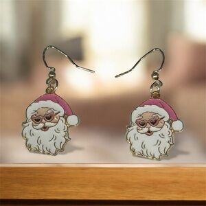Santa Claus Dangle Earrings - Pink and White